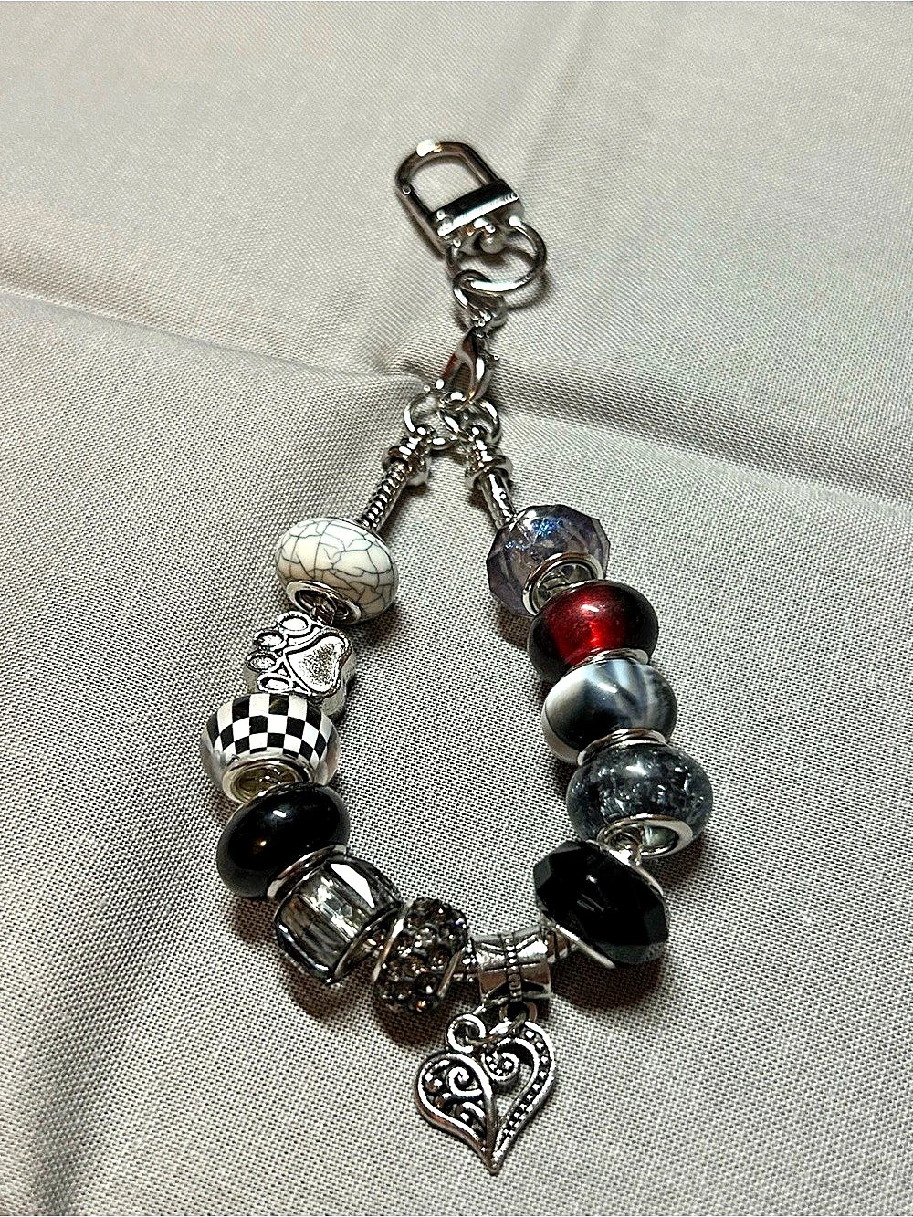 Handcrafted Beaded charm keychain in Black & Silver New